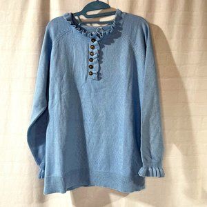 NWT Women's Beimus Blue Long Sleeve Sweater with Ruffles, Size Large